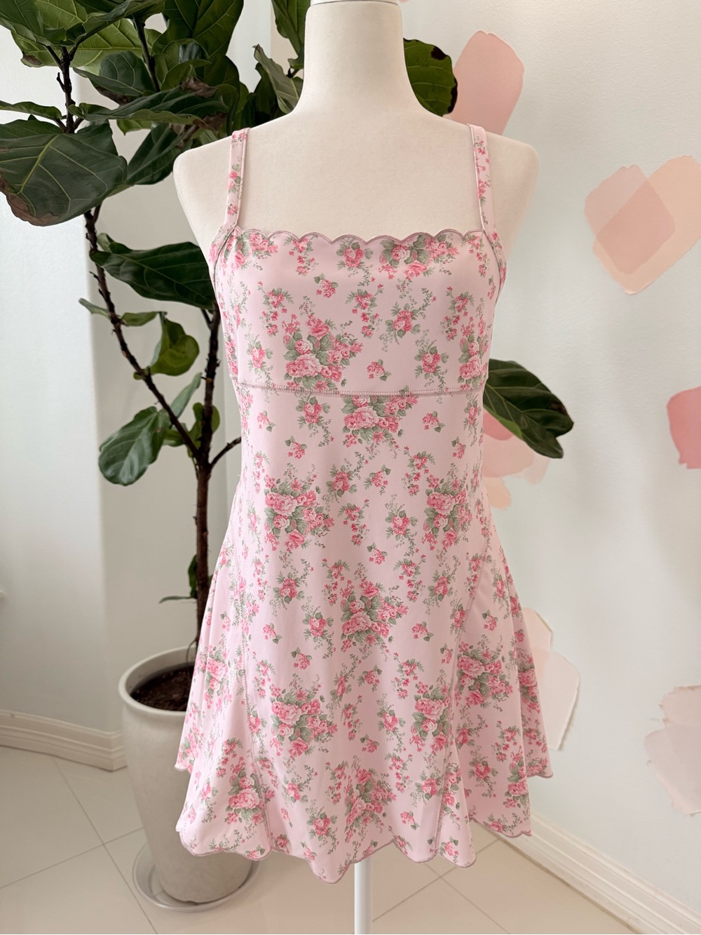 Pink Floral Scallop-Trim Slip Dress